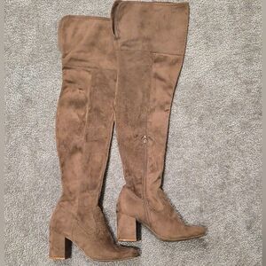 Brown Suede Knee-High Boots